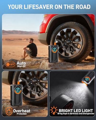 Jump Starter with Air Compressor Battery Jumper Starter Portable Car Battery Jump Starter 8.0 Gas/7.0L Diesel 12V Portable Car Jump Starter with Tire Inflator LED Light,Gift for Men Fathers Husbands - Image 7