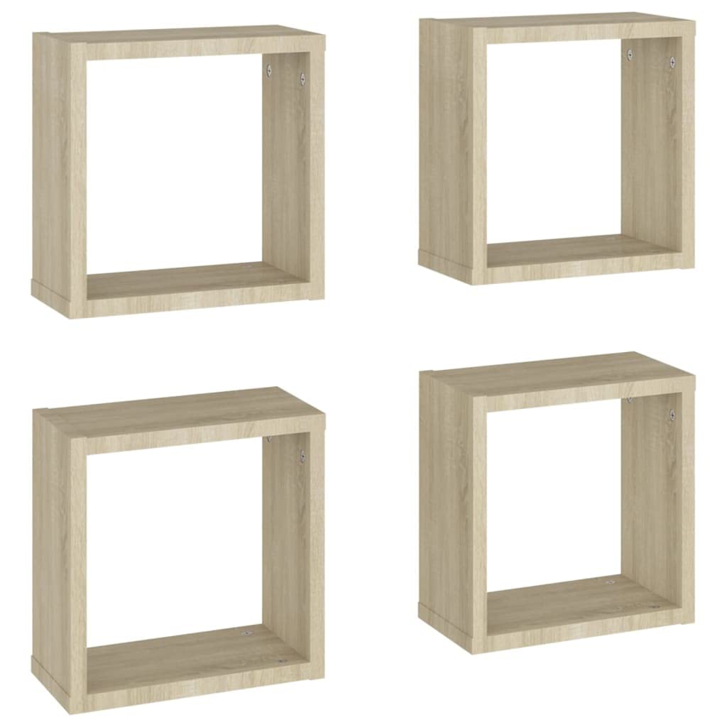 vidaXL 4x Wall Cube Shelves Home Living Room Bedroom Furniture Set Shelving Ledges Storage Wall Hanging Floating Shelf Unit Cube Organiser Sonoma Oak โ image 1