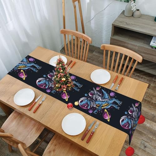 Chemin de table Noël de qualité supérieure à pompons motif T-Rex et espace - 8