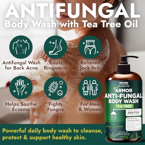 Image of Antifungal Body Wash with Tea Tree Oil for Ringworm & Jock Itch w /Scrubber