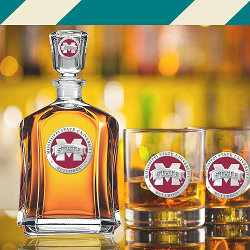 Image of Heritage Pewter Mississippi State Bulldogs Capitol Decanter | 24 OZ Whiskey Decanter for Liquor with Airtight Stopper | Expertly Crafted Pewter Glass