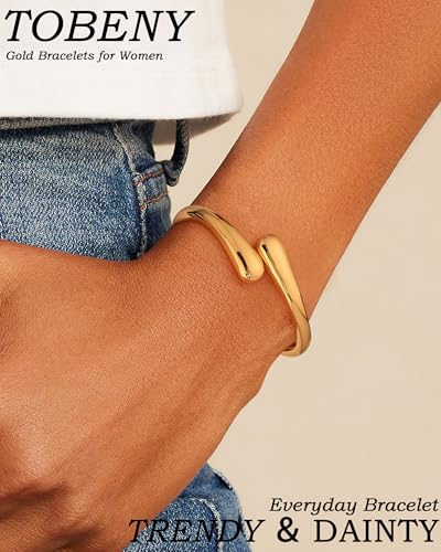 TOBENY Gold Bangle Bracelets for Women Trendy Waterdrop Adjustable Twist Cuff Bracelet Thick Chunky Gold Bracelet Jewelry Gifts2