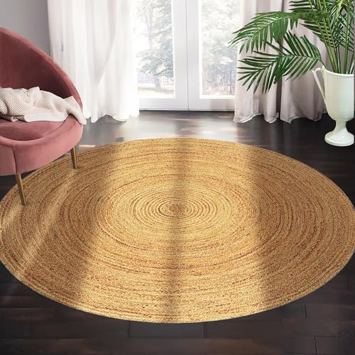 RIANGI Jute Rug – 4′ Round Area Rug Hand Woven Boho Round Rug, Circle Rug Farmhouse Rugs for Living Room, Kitchen,Bedroom,Classroom, Dining Room Rugs for Under Table – Round Rug 4ft