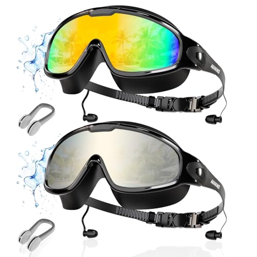 Image of Aegend New Adult Wide View Swim Goggles, Anti-Fog /UV No Leak Swimming Goggles with Ear Plugs for Men & Women