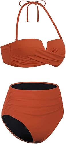 Miniatura 5 de Hilor Bandeau - Trajes de baño de dos piezas para mujer con correa retro de cintura alta, traje de baño sexy push up bikini traje de baño