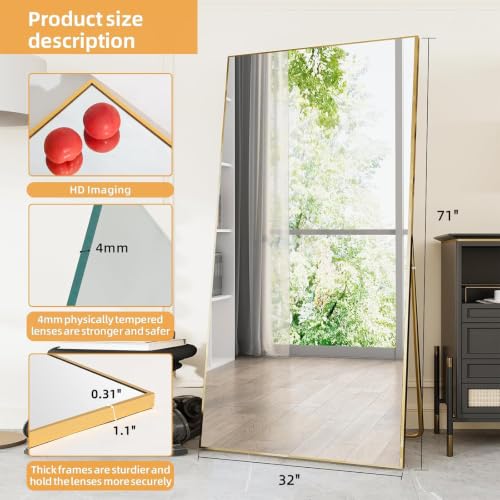 Image of LFT HUIMEI2Y 71 inchx32 inch Full Length Mirror, Gold Floor Mirror