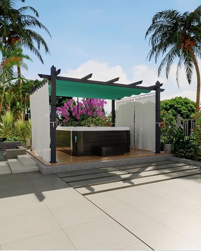 Image of KYBOLT 10x13 Ft Outdoor Pergola with Retractable Canopy & Side Mesh Screen Patio Gazebo for Garden Backyard Deck Grape Trellis(Blue+White)