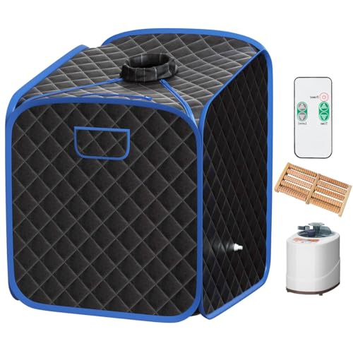 RELAX4LIFE Sauna à Vapeur Portable 2L 1000W, Cabine de Sauna Pliable à Domicile avec 9 Températures Ajustables, Tente de Spa avec Rouleau de Massage,...