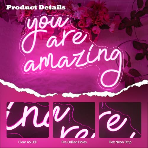 Image of You Are Amazing Neon Signs for Wall Decor Pink Usb Word Neon Lights Dimmable LED Light Up Sign for Bedroom Classroom Home Bar Man Cave Party Birthay Wedding Gifts