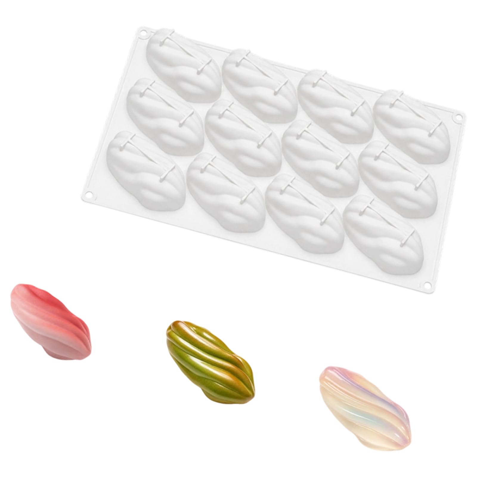 Greabuy Easy Demold Silicone Cheesecakes Molds 12 Cavity Pistachios French Mousses Cake Mold Dessert Baking Accessories Birthday Party Cake Mold