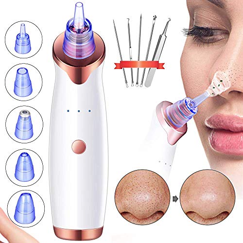 AQwzh Blackhead remover vacuum electric blackhead vacuum extractor clean tool beauty device with 5 probes for blackhead remover vacuum suction cleanser microdermabrasion, White/Pink