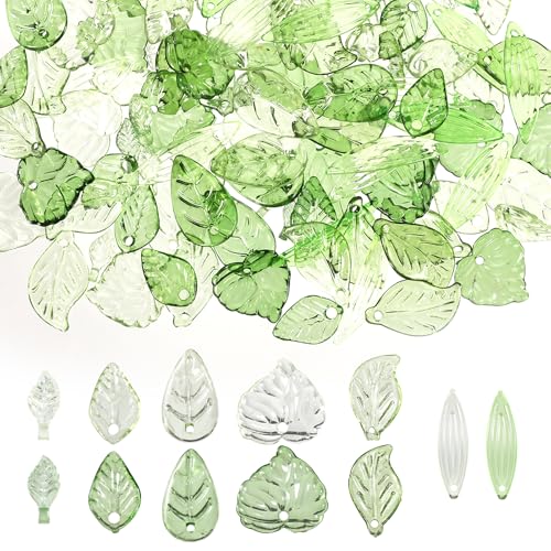120uds Cuentas Hojas, Pequeñas Verde Hojas Abalorios de Acrílico Cuentas Bisuteria de Colgantes Plantas para Hacer Joya Colgantes Pulseras Pendiente Collares