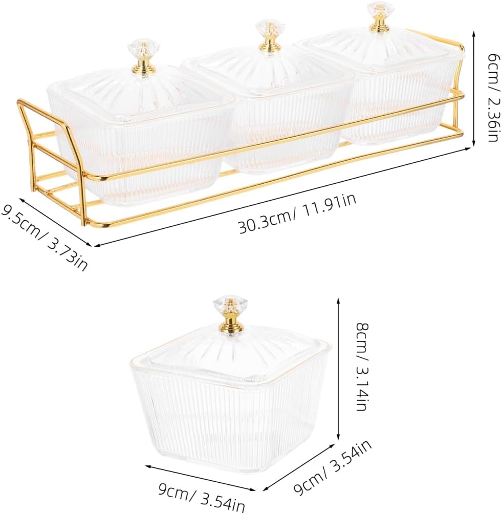 Mikinona 1 Set Serving Bowls Condiment Serving Tray Clear Appetizer Bowls Set with Rack Chip Snack Dish Food Display Platter for Fruit Dessert Nuts Candy