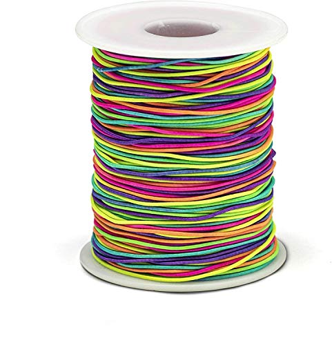 Bastex 1mm Rainbow Color Elastic Beading Cord Thread. Small Stretchy String for Jewelry Making, Bracelet, Necklace, Crafting, Beads and More. 100 Yards Spool