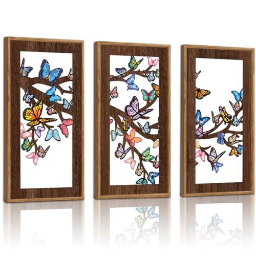 KAIRNE Butterfly Wooden Wall Art,Boho Wall Decor Chic Set of