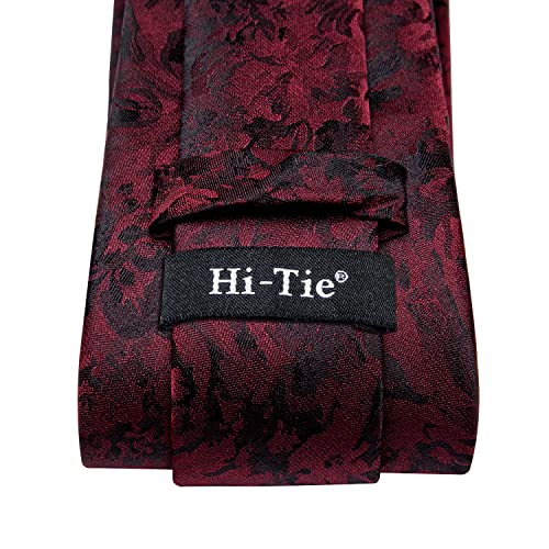 Image of Hi-Tie Paisley Floral Ties Set for Men Silk Mens Stripes Necktie Pocket Square Cufflinks Set Formal Business
