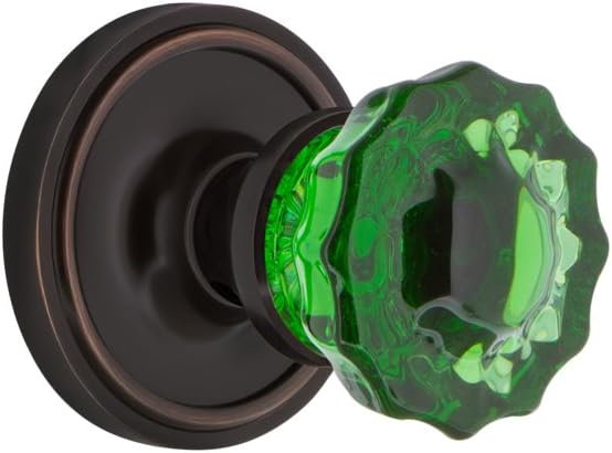 Nostalgic Warehouse 720197 Classic Rosette Passage Crystal Emerald Glass Door Knob in Unlaquered Brass, 2.375