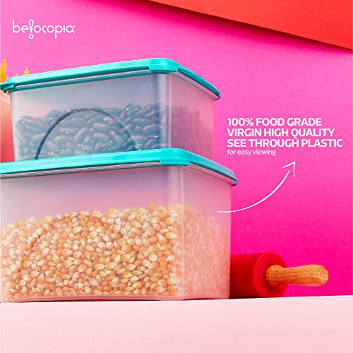 Image of Belocopia - 4 Piece Square Kitchen Storage Container Set (5.35 L), Aqua Green, Standard
