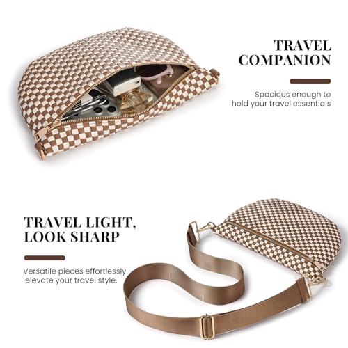 Image of Woven Crossbody Bags For Women, Checkered PU Waist Pack Travel Sling Bag