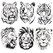 AIBAOBAO 6 Blatt Temporäre Tattoos, 3D Klebe-Tattoos, Aufkleber Löwe Tiger Tattoo Sticker für Männer Frauen, Wasserdicht Schwarz Schmerzlos Fake Tattoo Karosserie Rücken Arme Brust, Party Accessoire