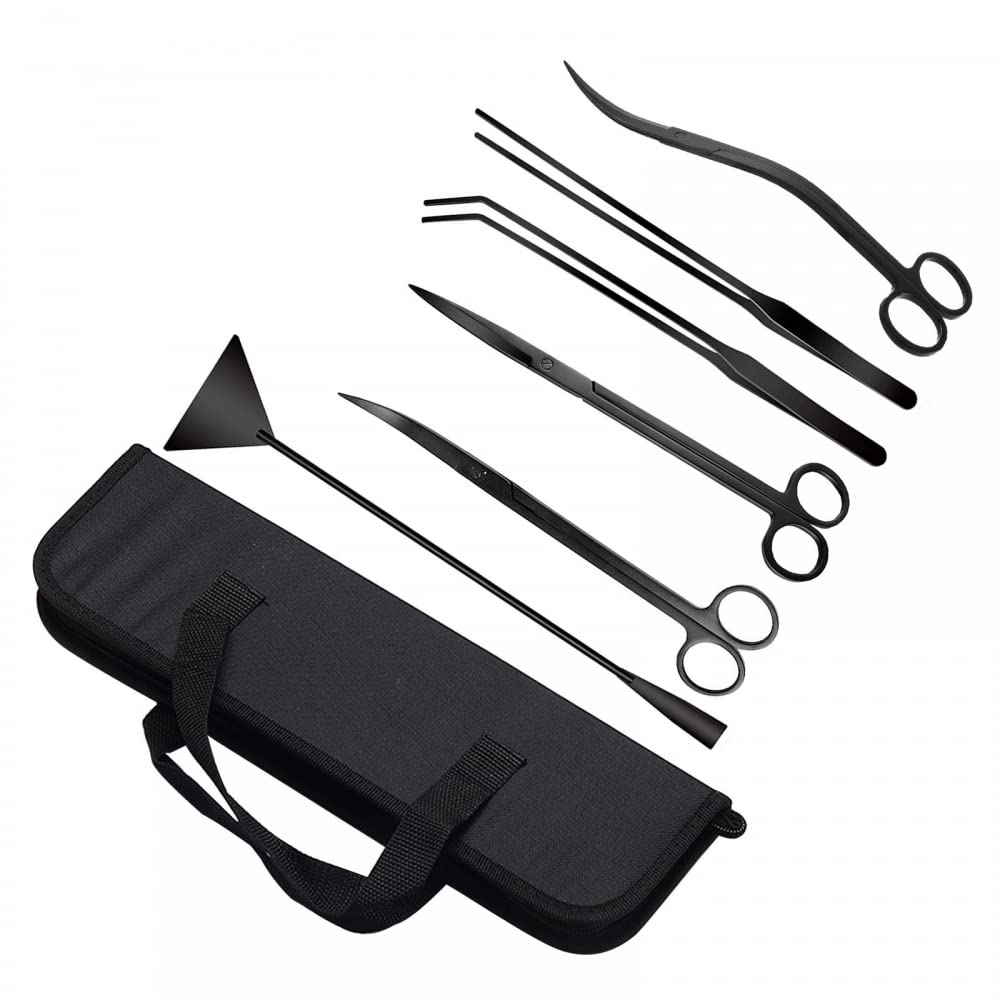 DONGKER Kit di Attrezzi per Acquario,6 in 1 Pinze per Piante Acquatiche in Acciaio Inox Forbici per Pulizia Acquari