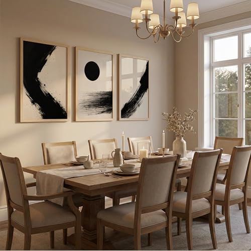 Image of TheMakerly Set of 3 Abstract Black White Wall Art Paintings for Living Room | Modern Minimalist Wall Decor | Neutral Contemporary Wall Paintings for Bedroom, Office, Hall & Home Decoration (13x19 Inches)