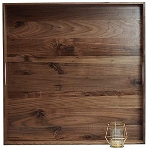 MAGIGO 24 x 24 Inches Extra Large Square Black Walnut Wood Ottoman Tray with Handles, Serve Tea, Coffee or Breakfast in Bed, Classic Wooden Decorative Serving Tray