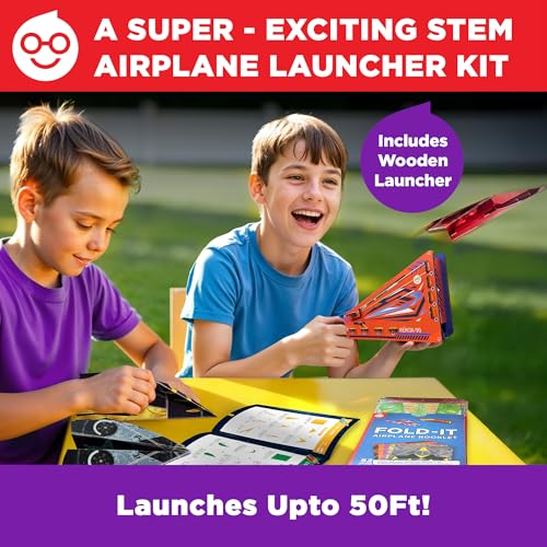 Image of Doctor Jupiter Paper Airplane Launcher Kit for Kids Ages 6+, Birthday Gifts | Gift Ideas for Boys & Girls Ages 6,7,8,9,10,11,12, Paper Airplane Book, STEM Launcher Toy