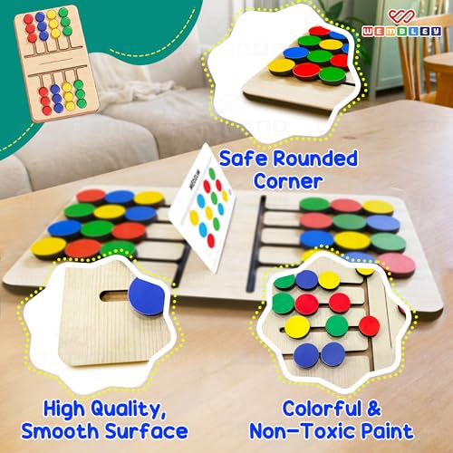 Image of Wembley Montessori Slide Puzzle for Kids 4-8 Years | Wooden Color & Pattern Matching STEM Educational Learning Toy | Brain Teaser Logic Activity | 2 Player Indoor Game | Birthday Gift for Boys & Girls