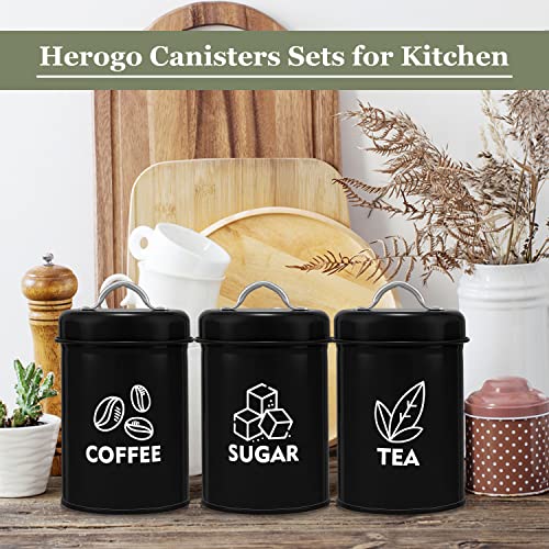Herogo Tea Coffee Sugar Canisters Set of 3, Black Storage Canisters Jars With Lids, Vintage Retro Style Kitchen Containers Set for Dry Food, Flour, Seeds, Nuts, Healthy & Easy Clean - Image 7