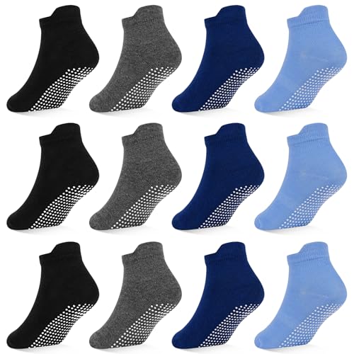 SkiBeaut Toddlers Ankle Boy Socks- 12 Pairs Non Slip Kids Low Cut Toddler Boys Girls Grips Anti Skid Sticky Socks 12-36 Months 1-3 Years Old