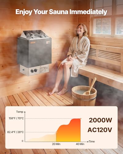 Image of VEVOR Sauna Heater, 2KW AC 120V Electric Sauna Stove, Dry Steam Bath Saunas Stove with Pre-Drilled Bracket, Fit 52.9 to 88.2 CU.FT Saunas Rooms, Steam Bath Stoves for Home, Commercial, Leisure Venues