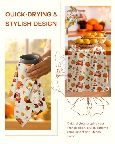 Image of 150GSM Flour Sack Kitchen Towels Set of 2, Harvest | 18 inchx26 inch, Lightweight, Lint-Free, Pure Cotton, Decorative, with Hanging Loop, Absorbent, Softer after Wash, Giftable Package