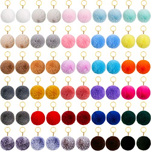 60 Pièces Porte-Clés de Pompons Colorés Porte-Clés de Boule de Pompons Moelleuse Porte-Clés de Pompons en Fausse Fourrure pour Filles Femmes Chapeaux Chaussures Sacs Accessoires (2,4 Pouces)