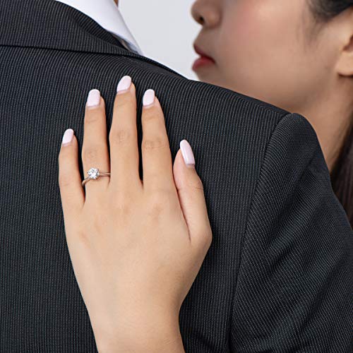 WOAINI 1 Carat Moissanite Ring for Women Prong-Setting, Eternity Promise Statement Solitaire Ring Band Sterling Silver Gold Plated, Diamond-Alternative Gift for Anniversary Wedding Engagement2