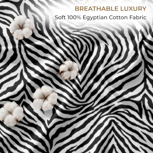 Image of SGI bedding RV Short Queen Sheet Set 60x75, 600 TC Egyptian Cotton, 4 Piece Luxury Hotel Collection, Ultra Soft & Breathable, Fits RV Mattress Camper & Trailer, 15 Inch Pocket, Zebra Print