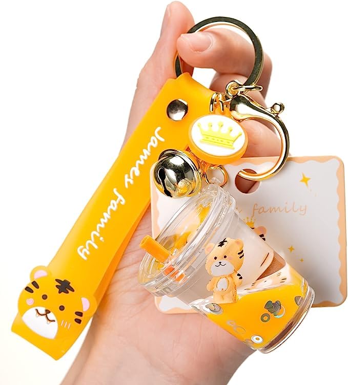 LOPOTIONCute Keychain, Kawaii Backpack Liquid Floating Anime Tiger Keychain,Keychain Keyring Key Chain Key Ring