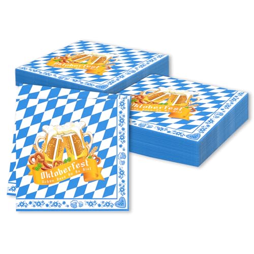 CharmBurst 40 Stück Oktoberfest Servietten Blau Weiß Bayrische Deko Mit Raute Seidenpapier Tischdeko Oktoberfest Party Servietten Bayern Accessoires Oktoberfestdeko