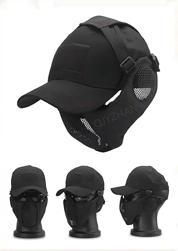 Máscara táctica plegable de malla + con gorra de béisbol ajustable con protección para los oídos, para paintball, cosplay, juego CS