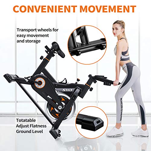 SND Magnetic Resistance Whisper Quiet Indoor Cycling Bike Stationary -Cycle Bike with Tablet Holder&Comfortable Seat Cushion