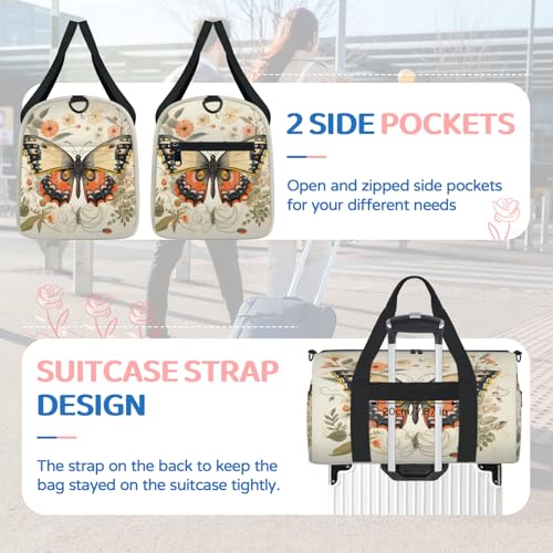 Flower Butterfly Travel Duffel Bag for Women and Men, Sport Tote Gym Bag Carry on Weekender Overnight Bags4