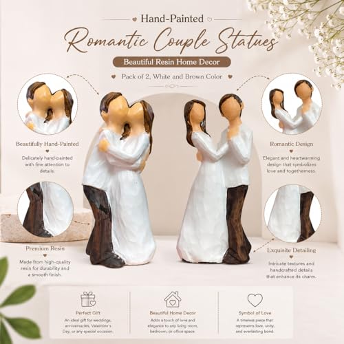 Image of Xtore Hand-Painted Small Size Romantic Couple Statues | Beautiful Resin Home Decor (Pack of 2, White and Brown Color)
