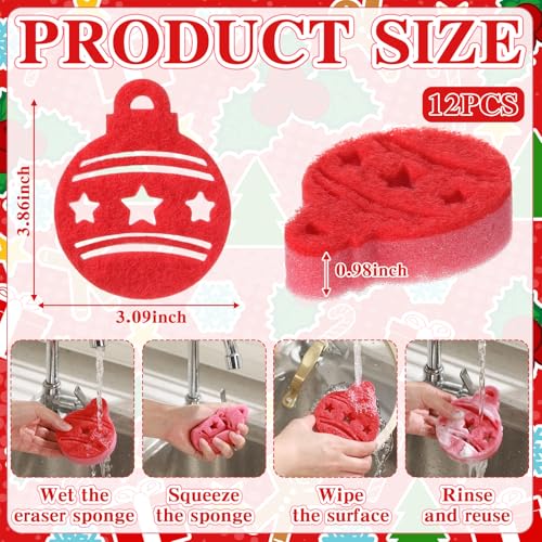 Image of Tioncy 12 Pack Christmas Ball Kitchen Sponges Bulk Dual Sided Scrubber Sponges Dishwashing Kitchen Cleaning Accessories for Household Supplies