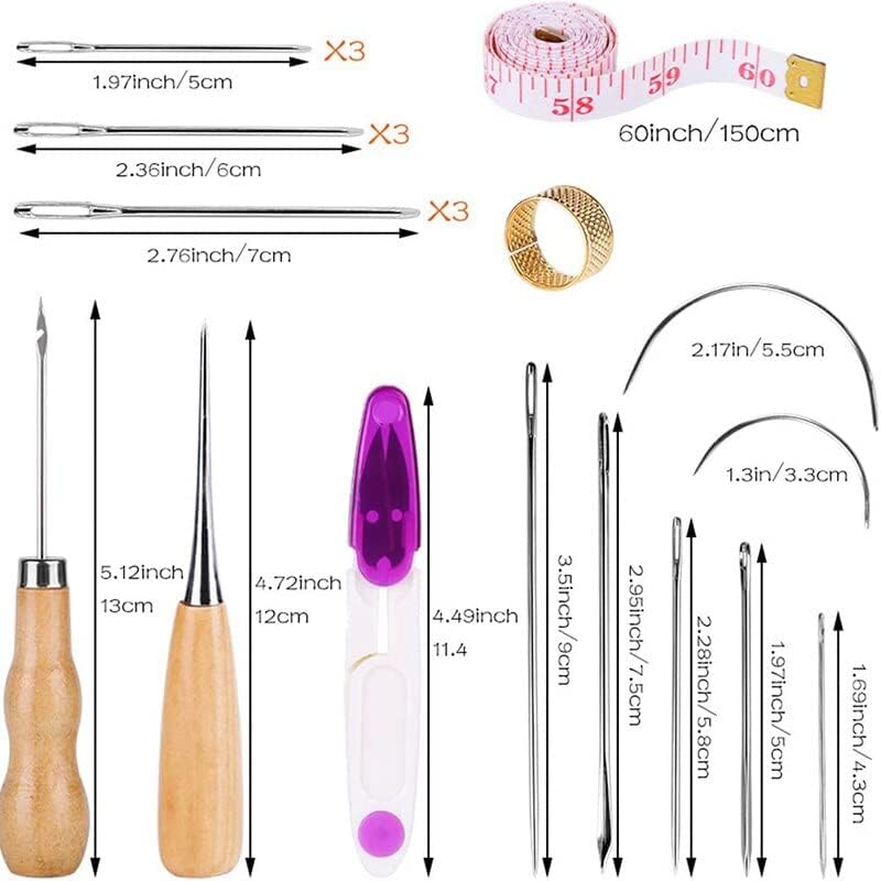 MIUSIE 30Pcs Leather Sewing Repair Kit with Sewing Thread Large Eye Stitching Needles Awl for Leather Leather Repair Stitching|Sewing| -