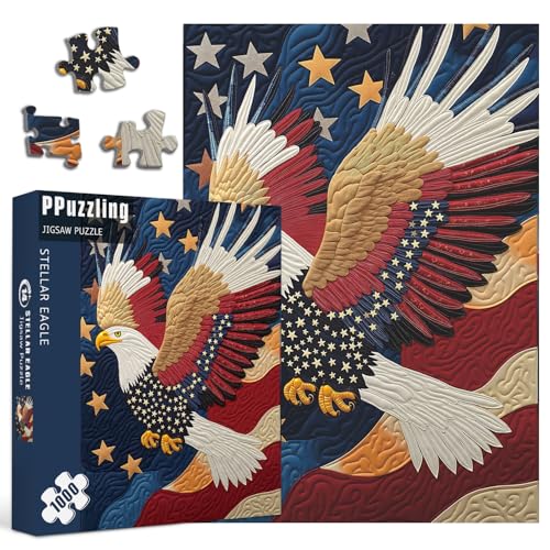 Rompecabezas Águila con Bandera Americana para Adultos 1000 Piezas, Rompecabezas Patriótico del Águila Calva, Pájaro de la Libertad de Estados Unidos miniatura 2