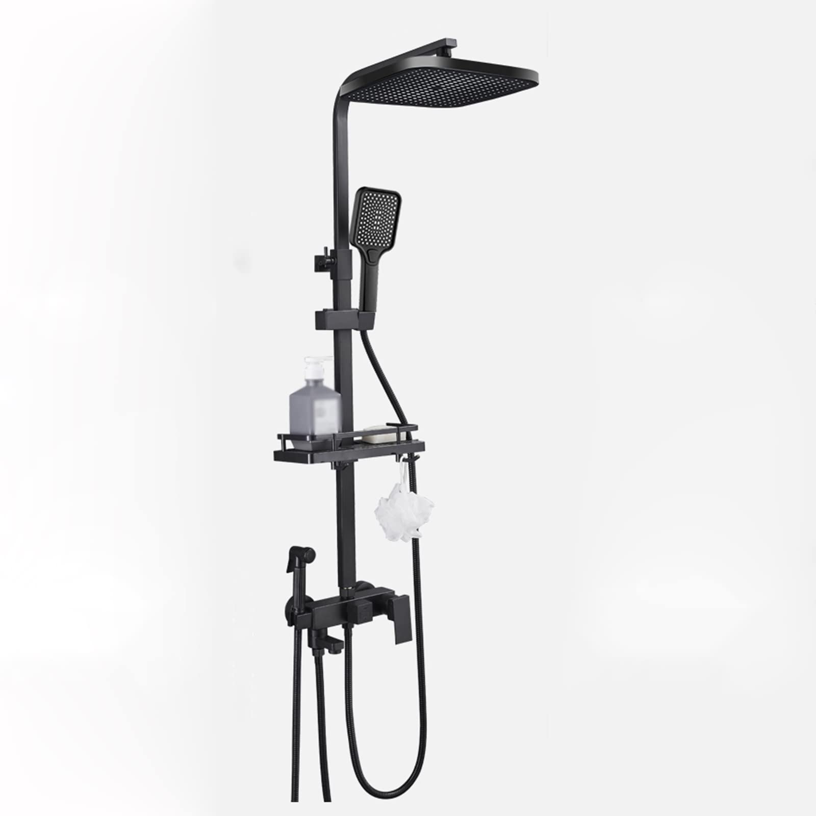 NGDFGR Bathroom Shower Head And Faucet Set Black Three Modes Brass Height Adjustable Booster Shower Matte Black Shower With Handheld,Sprinkler