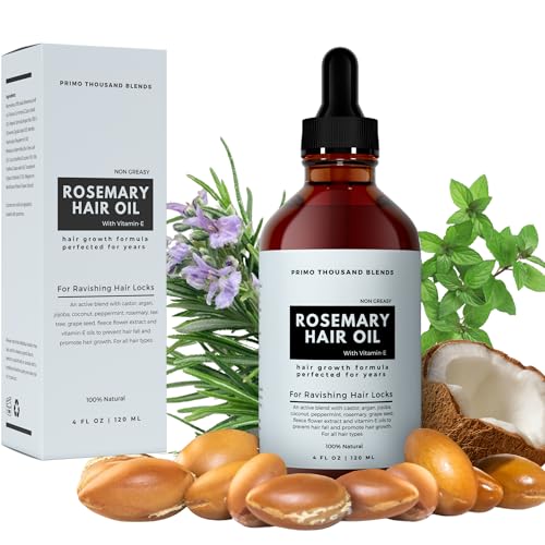 Rosemary Oil for Hair Growth, 120ml diluted with natural oils | Castor, Argan, jojoba, Peppermint, Coconut, tea tree, Vitamin E | 100% Veganic Serum for Skin Care £ Hair Care, Non Greasy