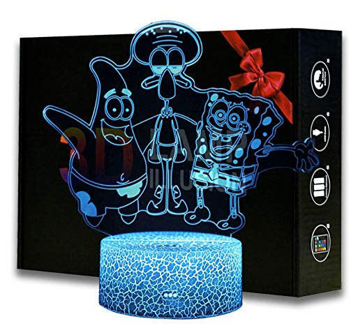 Stitch Luz nocturna 3D Luz de ilusión 3D Luz nocturna LED for niños 16 colores Personaje de dibujos animados Bob Esponja Patricio Estrella Calamardo Dormitorio infantil Luz de noche Regalos for luces