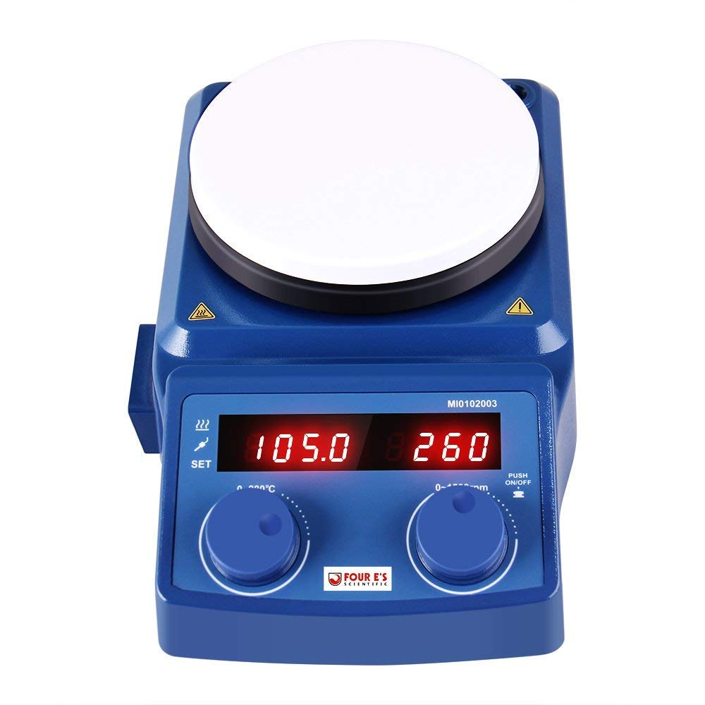 FOUR E'S SCIENTIFIC Agitatore magnetico con piastra riscaldante da 5 l, con display a LED, 100-1500 giri/min, 280 °C/536 F, con sensore PT1000 Temp (supporto non incluso)