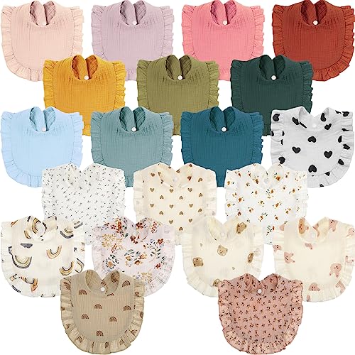Image of Mepase 20 Pcs Muslin Baby Bibs Cotton Baby Girl Bandana Drool Adjustable Drool Teething Lap Shoulder Newborn Bibs for Unisex Toddler Infant Boys Girls Teething and Drooling, Assorted Styles